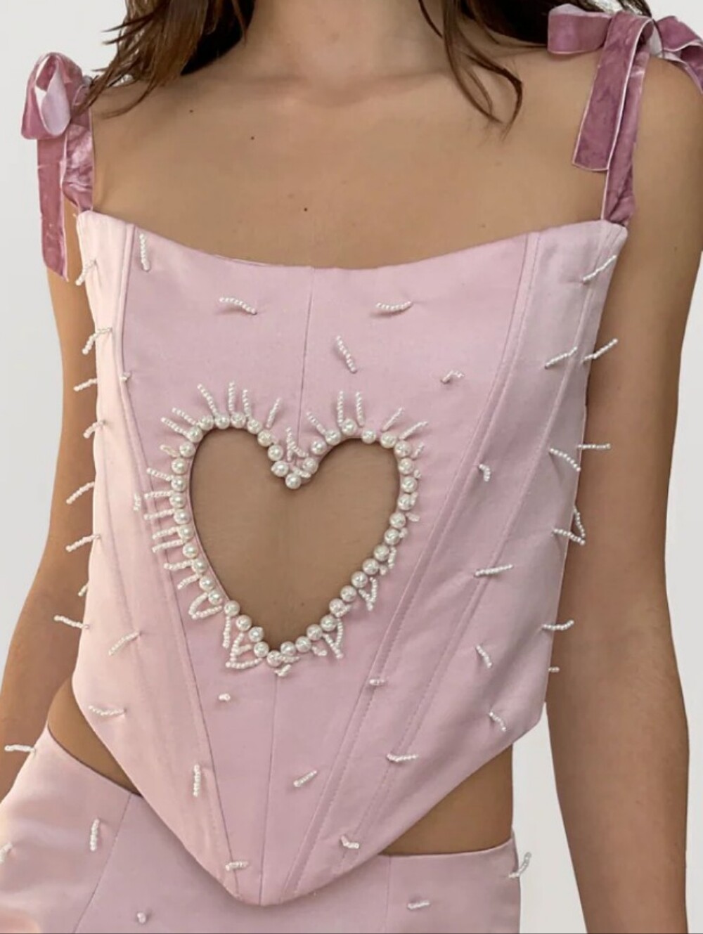 Lirika Matoshi Blush Pink Satin Heart Cutout Corset Top